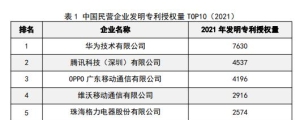 中国民企专利授权量2021年报告：中国民企专利授权量华为第一 ... ...